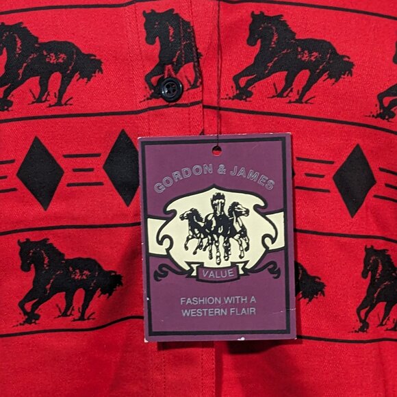 Gordon & James Vintage Women's Red Black Mustang Western Shirt Size L NWT - Picture 7 of 8